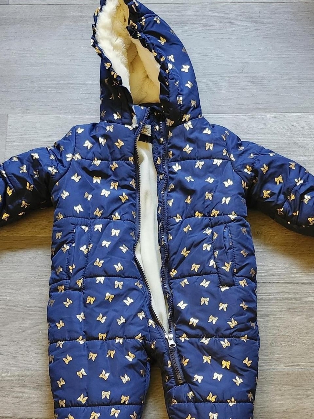 Jessica Simpson Navy & Cream Bow-Print Fleece-Lined Jacket